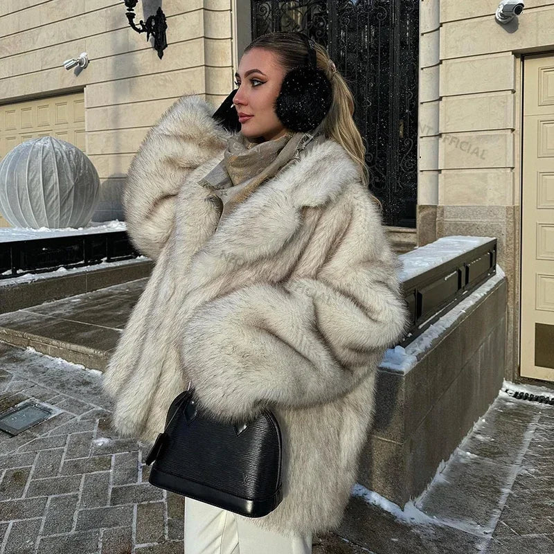 Ins Hot Oversized Gradient Fur Coat – Thick, Warm, Fluffy Faux Fox Fur Jacket for Women