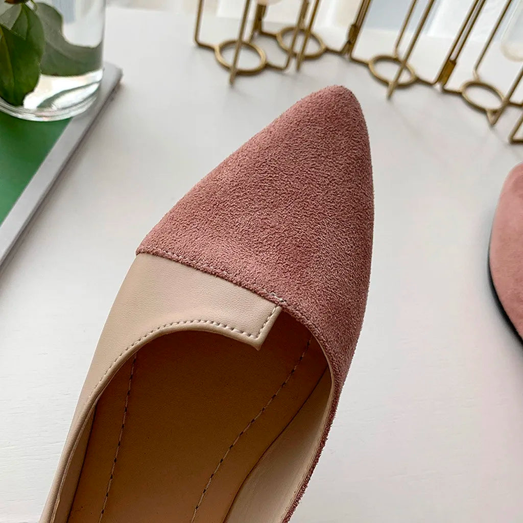 Fashion Splice Mule Flats - Pointed Toe Ballerina Ballet Flats, Casual Slip-On Shoes for Women, Loafers Zapatos
