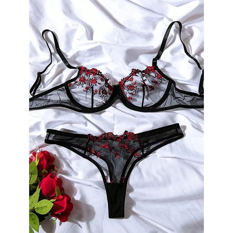 Round Up Night Sexy Lingerie Set – Women's 2-Piece Floral Embroidery, Erotic Underwear, Seductive Lenceria