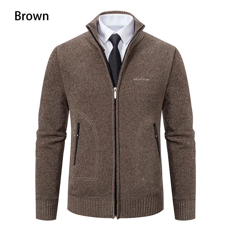 Knitwear Men's Stand-up Collar Thick Warm Cardigan Sweater – Loose Fit, Casual Winter Coat