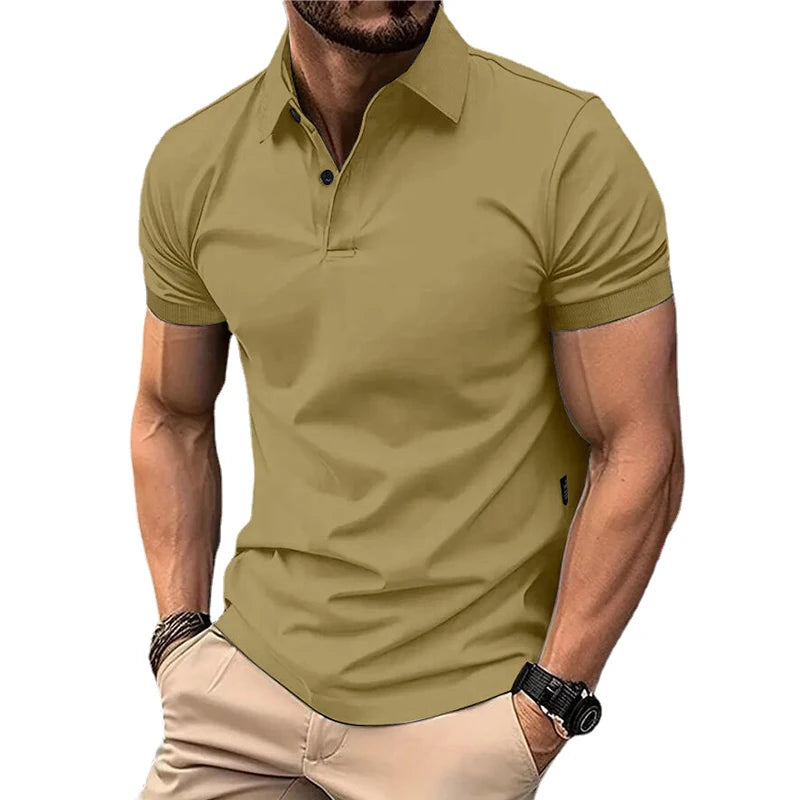 Men's Solid Color Polo Shirt – Short Sleeve Lapel Button T-shirts, Casual Streetwear, Lightweight Jogging Tops