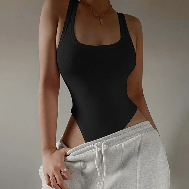 Sleeveless Knit Bodysuit – Hot Summer Sexy Bodycon Off-Shoulder Halter Tops, Casual Street Bodice for Women Clubwear