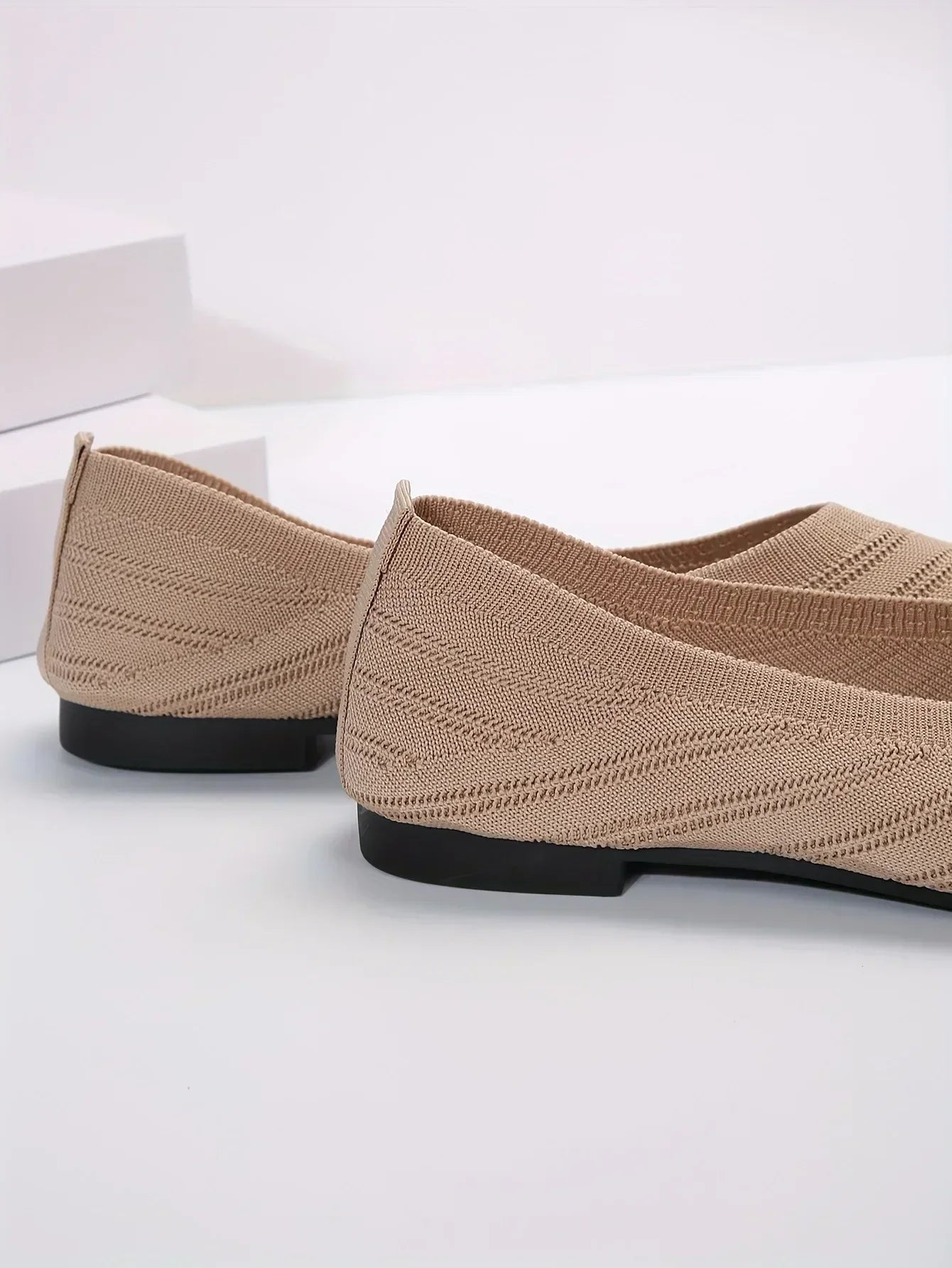Pointed Toe Flats - Solid Color Knitted Slip-On Office Shoes, Casual Ballet Flats, Women's Loafers, Zapatos de Mujer