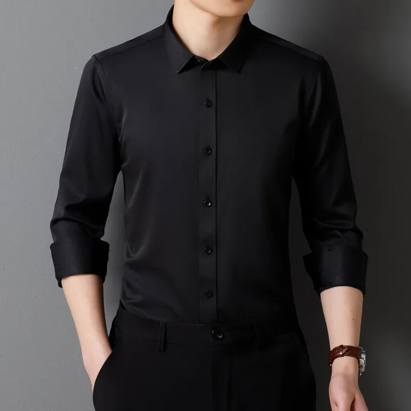 Men's Long Sleeved Shirt – Classic Solid Color, Soft And Comfortable Fit, Business Formal Or Social, Without Pockets