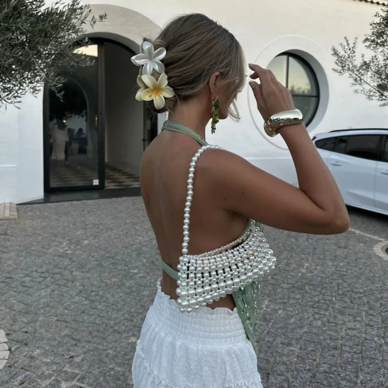 Sexy Deep V-Neck Beach Tank Top – Summer, Sequins Patchwork, Sleeveless, Vest, Vacation Outfit, Backless, Hot Girls Fashion