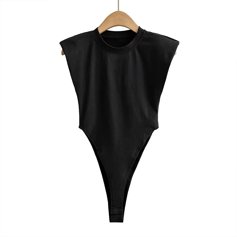 Sexy Bodycon Bodysuit – Summer One-Piece, Padded Shoulder, Sleeveless