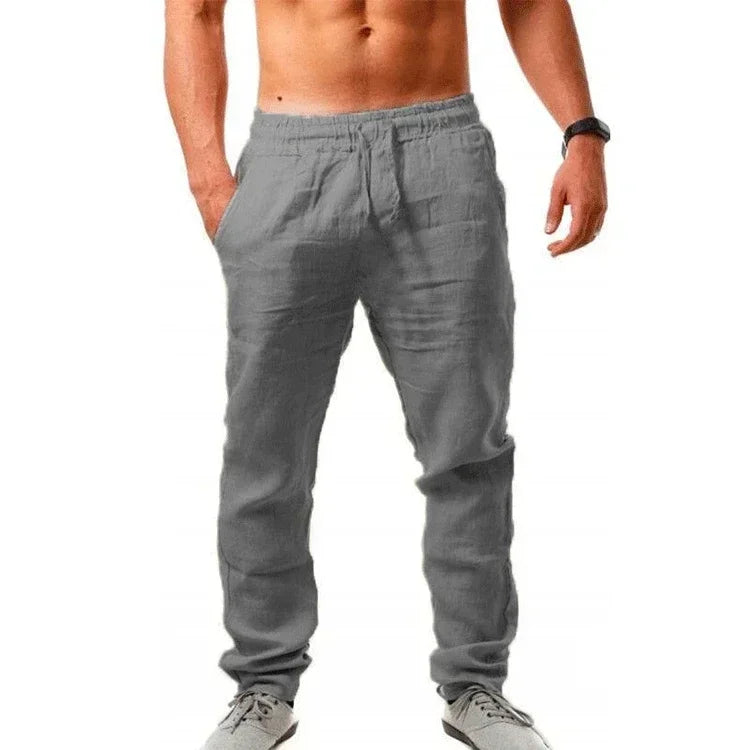 Sports Pants – Fashion Brand Men's Hip-Hop Style, Breathable Cotton Linen, Solid Color, Simple Drawstring, Wide Leg, New Spring/Summer