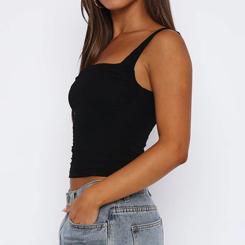Women’s Tank Tops – Summer, Solid Color, Sexy, Backless, Streetwear, Casual, Slim Fit, Sleeveless, Camisole, Fashion Folds