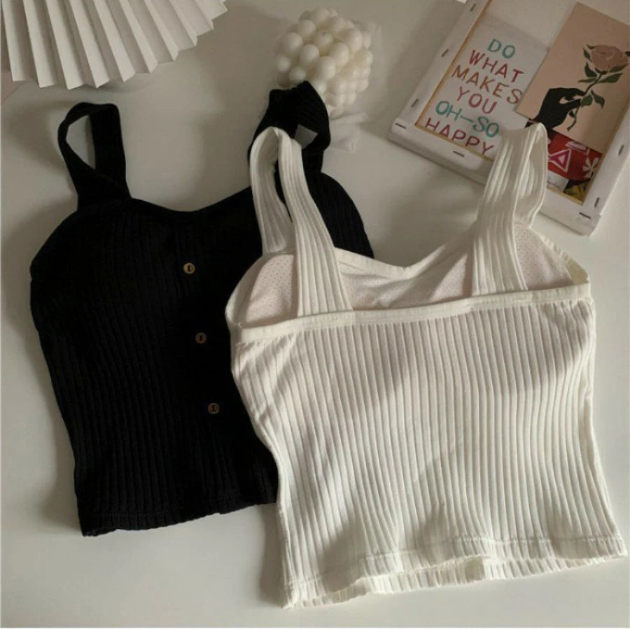 Women's Y2K Cropped Top – Built-in Bra Pads, Summer Corset Style, Korean Suspenders, Sexy Camisole, Slim Fit, New Arrival