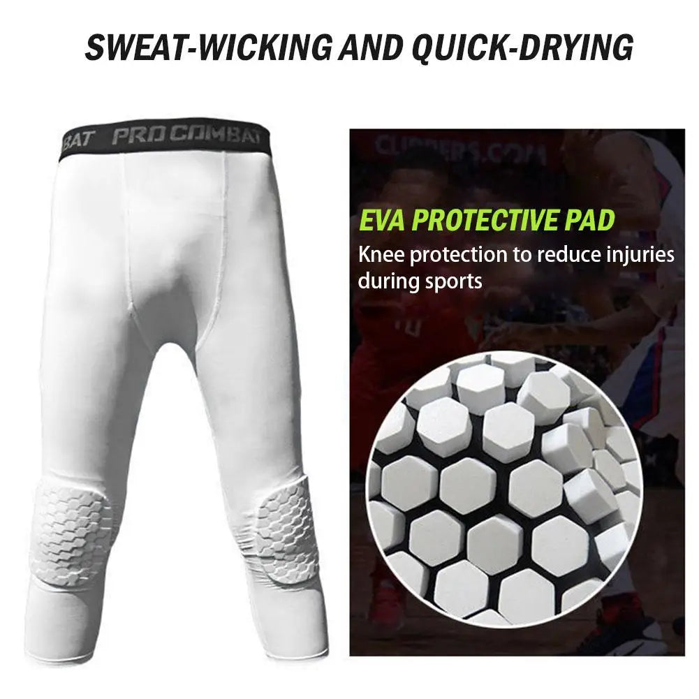 Men's Safety Anti-Collision Pants – Basketball Training 3/4 Tights Leggings, Knee Pads Protector, Sports Compression Trousers