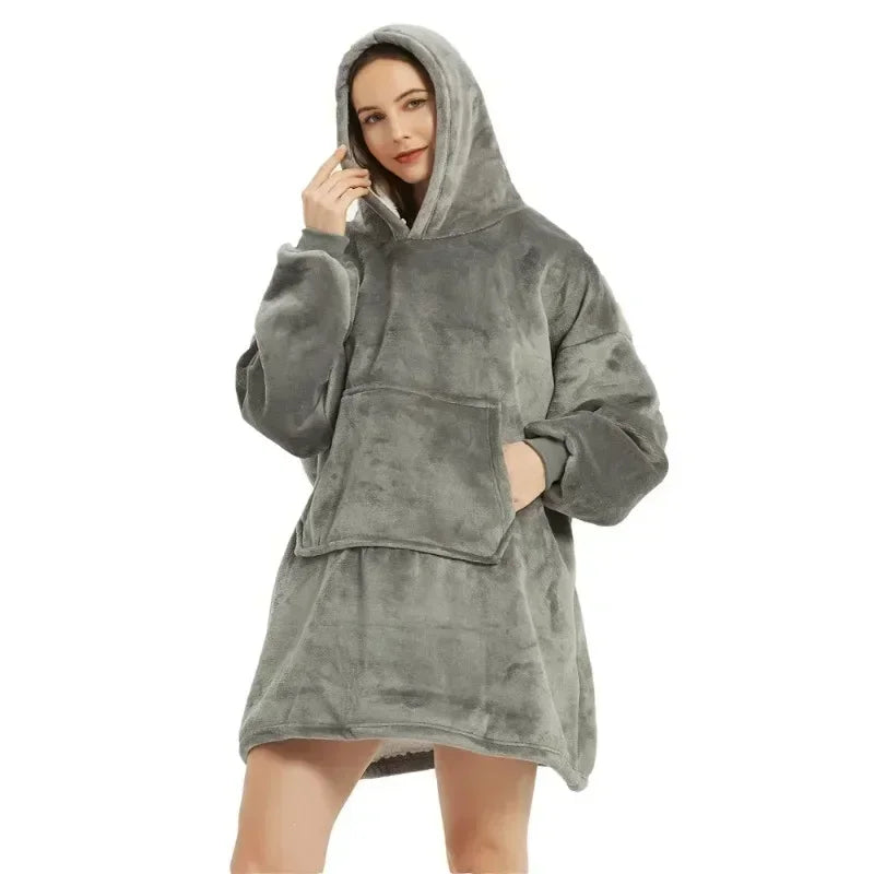 Winter Oversized Blanket Hoodie – Unisex Pullover, Fleece, Long Flannel Sleeves, Giant TV Sweatshirt