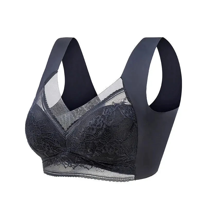 Women Large Bra – Push Up Ice Silk Seamless Bralette, Lace Wireless Summer Bra, Plus Size Top Lingerie Underwear