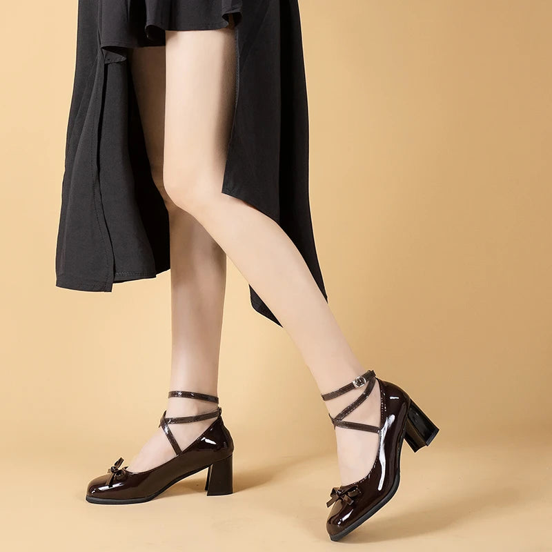 Black Retro Cross-Tie Pumps – Casual Summer Round Toe Shoes, Sweet Bow Design for Women