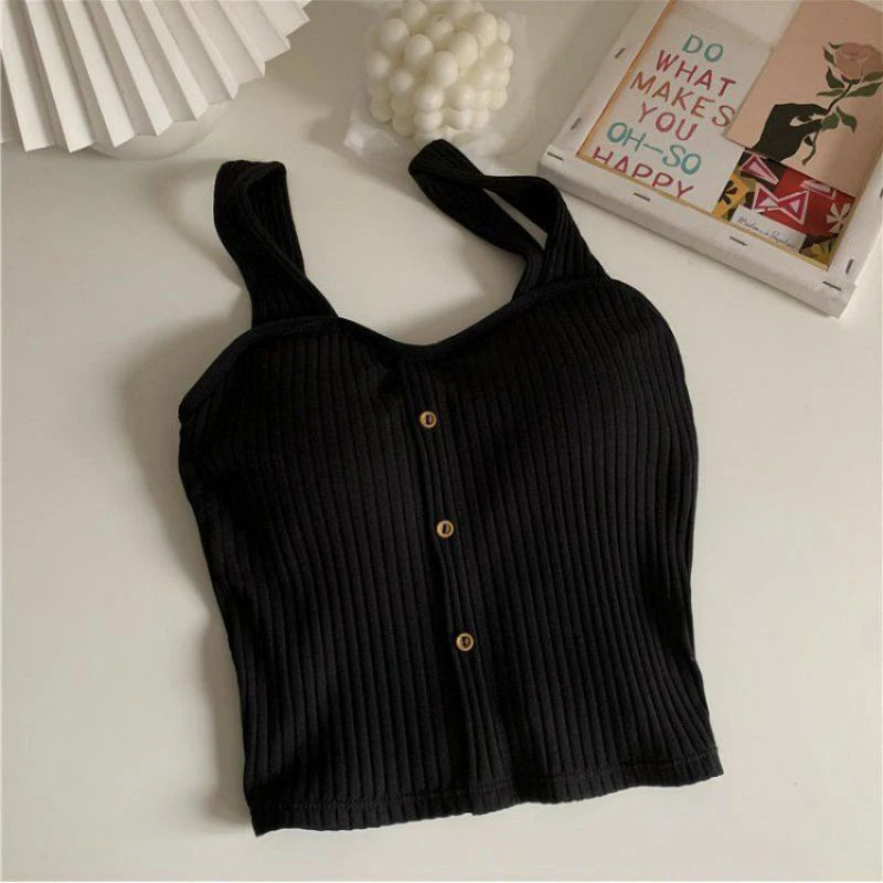 Women's Y2K Cropped Top – Built-in Bra Pads, Summer Corset Style, Korean Suspenders, Sexy Camisole, Slim Fit, New Arrival