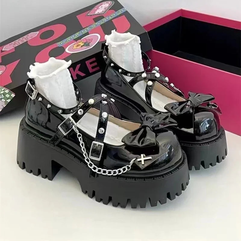 Women's Mary Jane Shoes – Lolita Solid Color, Butterfly Knot, Non-slip