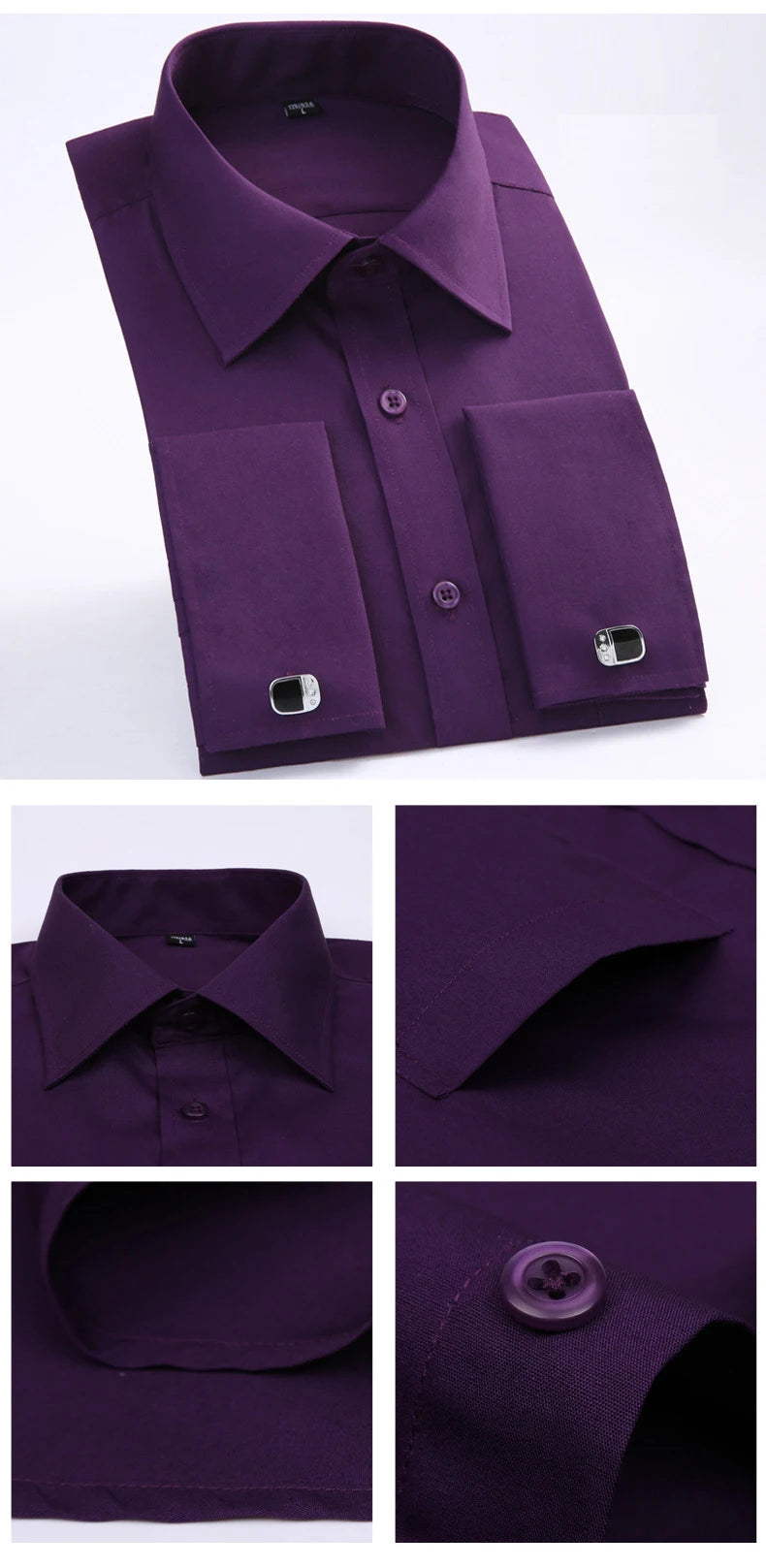 Men's French Cuff Formal Shirt – New White Long-Sleeved Business Button Shirt, Regular Fit With Cuff Buttons