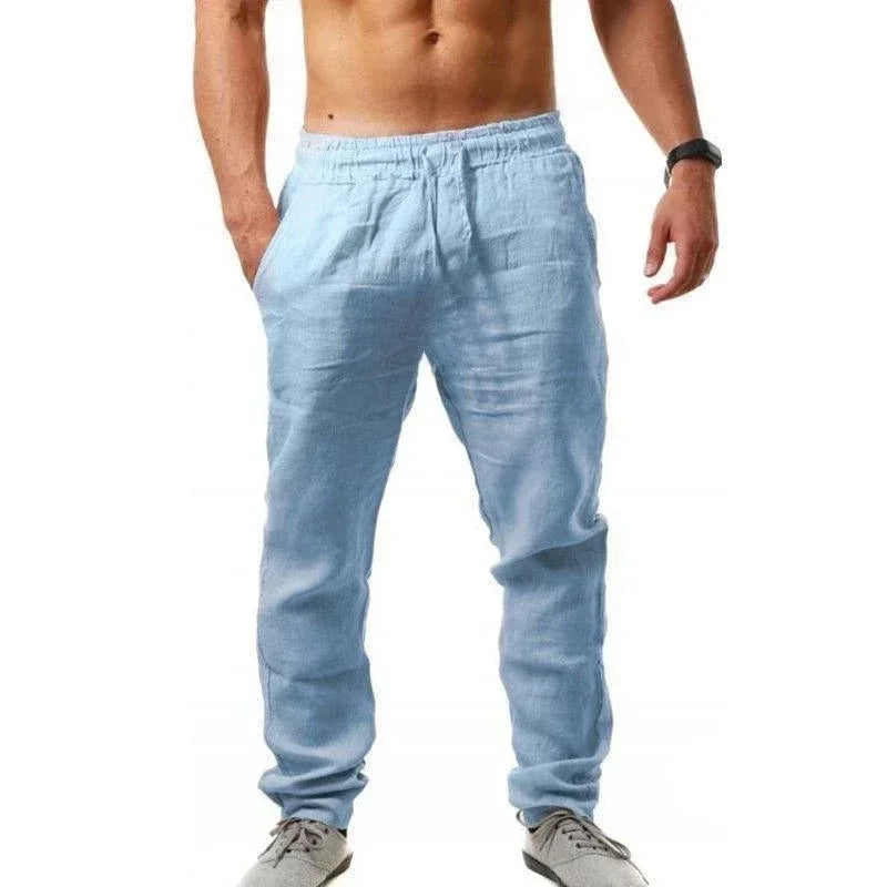 Sports Pants – Fashion Brand Men's Hip-Hop Style, Breathable Cotton Linen, Solid Color, Simple Drawstring, Wide Leg, New Spring/Summer