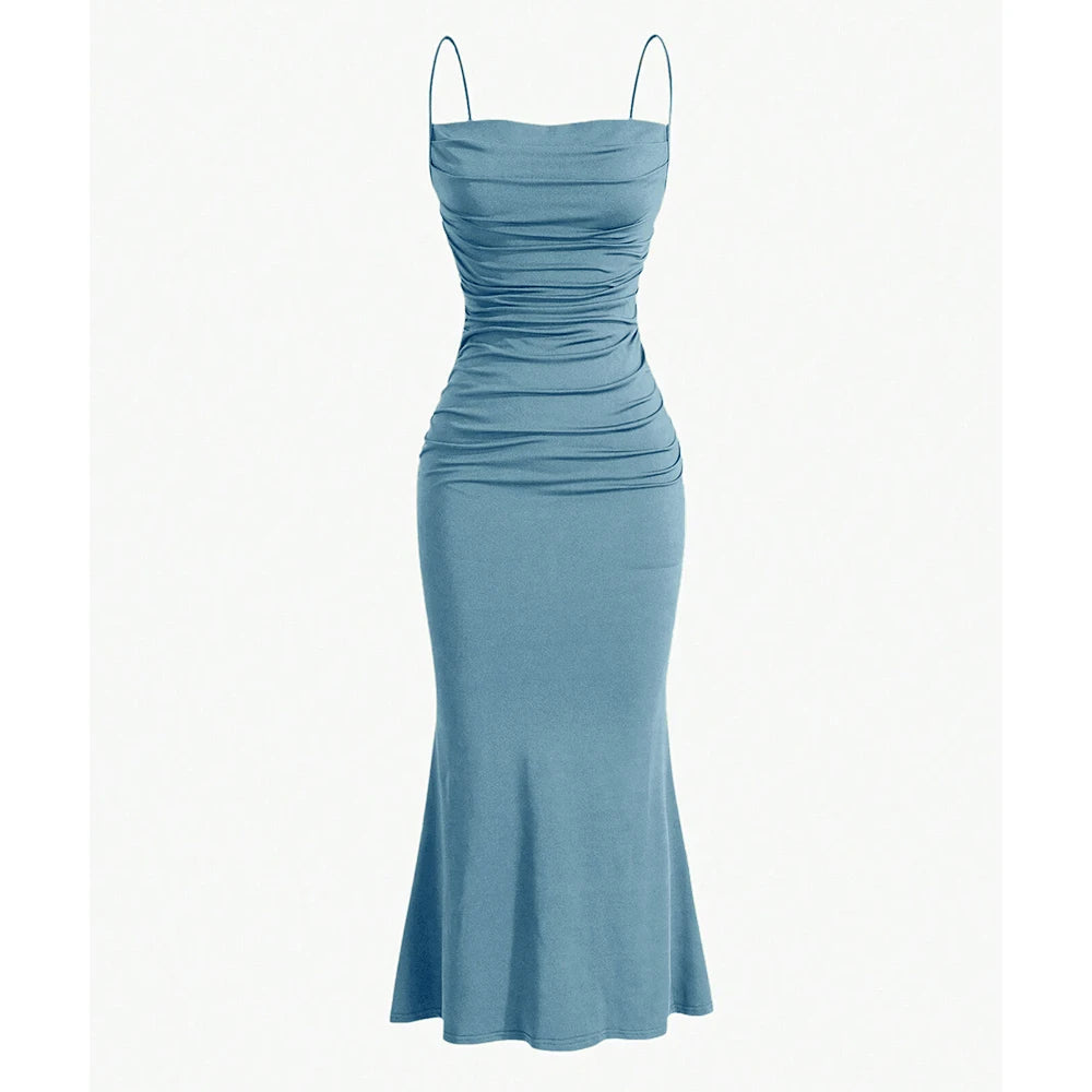 All Seasons Women's Maxi Dress – Elegant, Slim Fit, Spaghetti Strap, Mermaid Hem, Fashion Party Outfit
