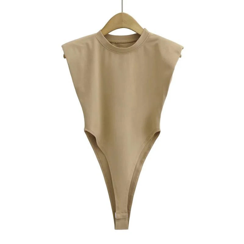 Sexy Bodycon Bodysuit – Summer One-Piece, Padded Shoulder, Sleeveless