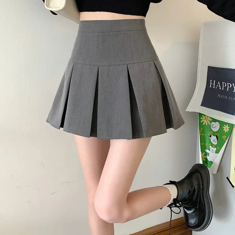 Summer Women's Pleated Skirt – Slim Fit, Solid Color, High-Waisted, College Style A-Line