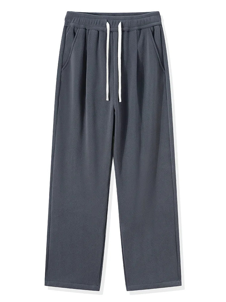 Men's Sweatpants – Korean Fashion, Thick Warm Fleece, Wide Leg Straight Fit, Casual Thermal Velvet Trousers for Winter