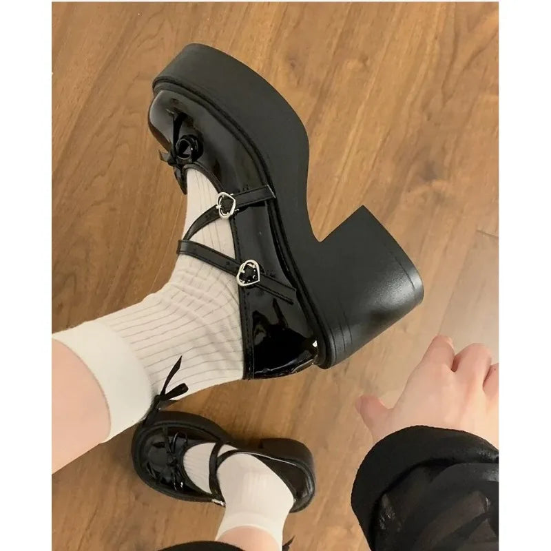 Lolita Mary Jane Shoes – Japanese Style, Vintage, Shallow High Heels, Chunky Platform, Cosplay Sandals