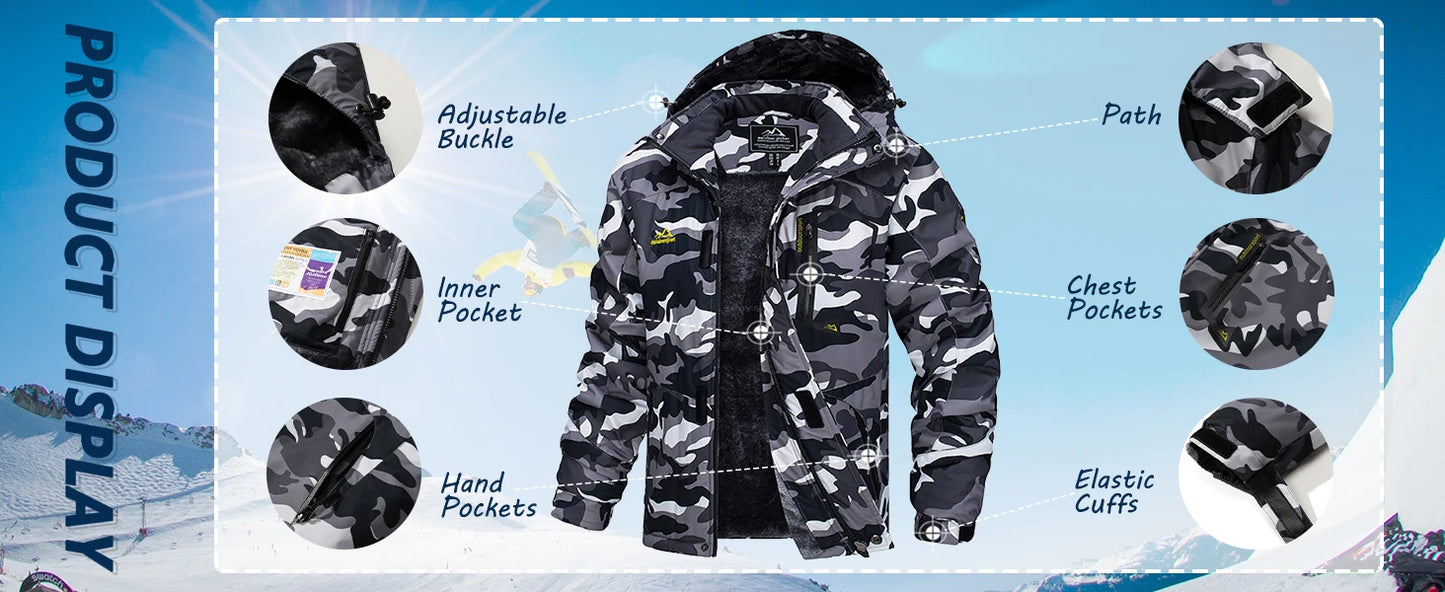 Fleece Lining Mountain Jackets – Men's Hiking Jackets, Outdoor Removable Hooded Coats, Ski Snowboard Parka, Winter Outwear