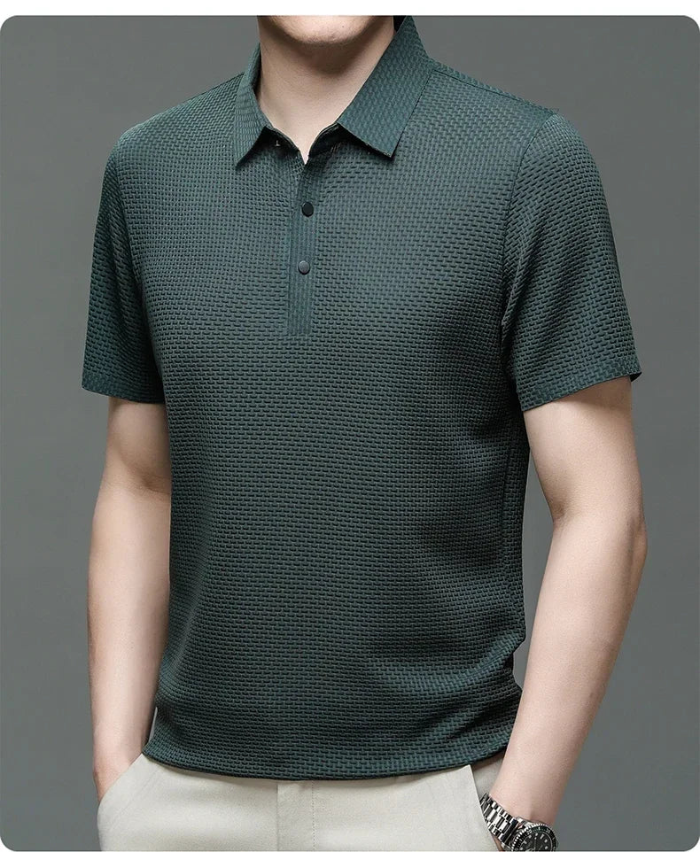 Men's Lop-up Hollow Polo Tee – Short-Sleeved Ice Silk T-Shirt, Breathable And Stylish, Ideal For Business And Casual Wear
