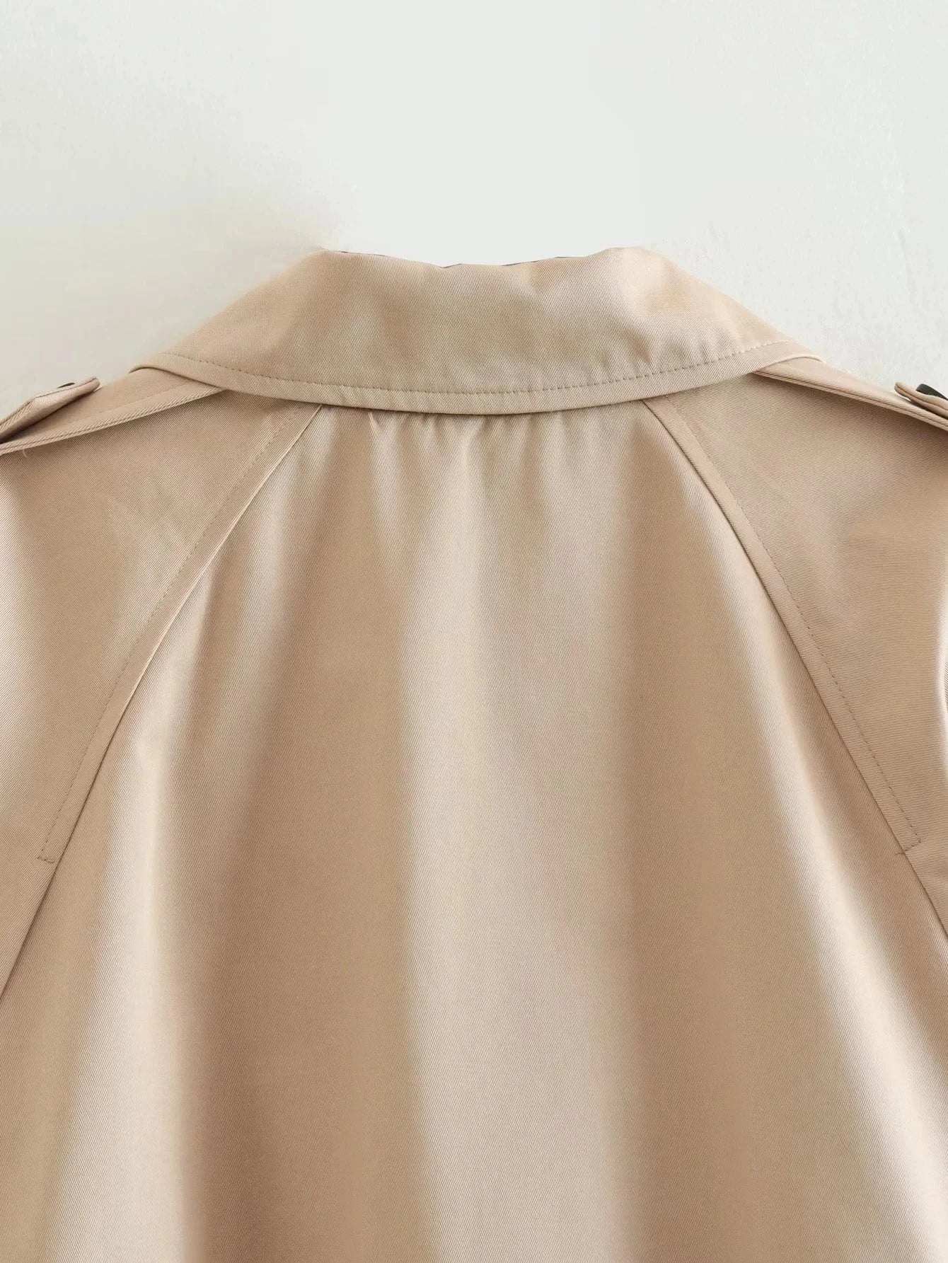 Belted Cropped Trench Jacket – Vintage Double-Breasted Spring Coat, Long Sleeve Streetwear
