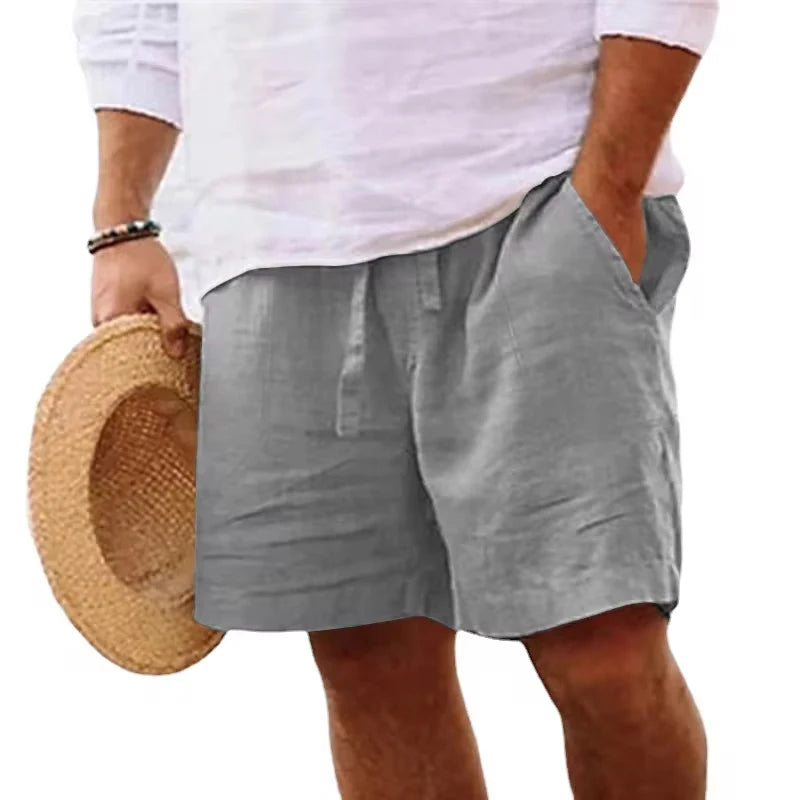 Men's Cotton Solid Color Shorts – Lightweight, Gym Pants, Linen Beach Shorts, Jogging Sport, Large Size for Men