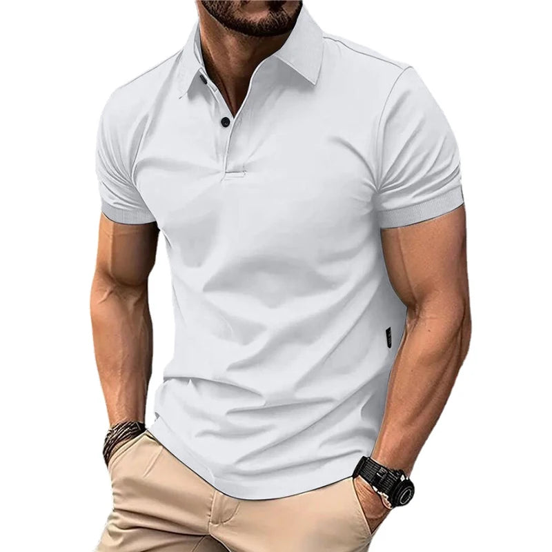 Men's Solid Color Polo Shirt – Short Sleeve Lapel Button T-shirts, Casual Streetwear, Lightweight Jogging Tops