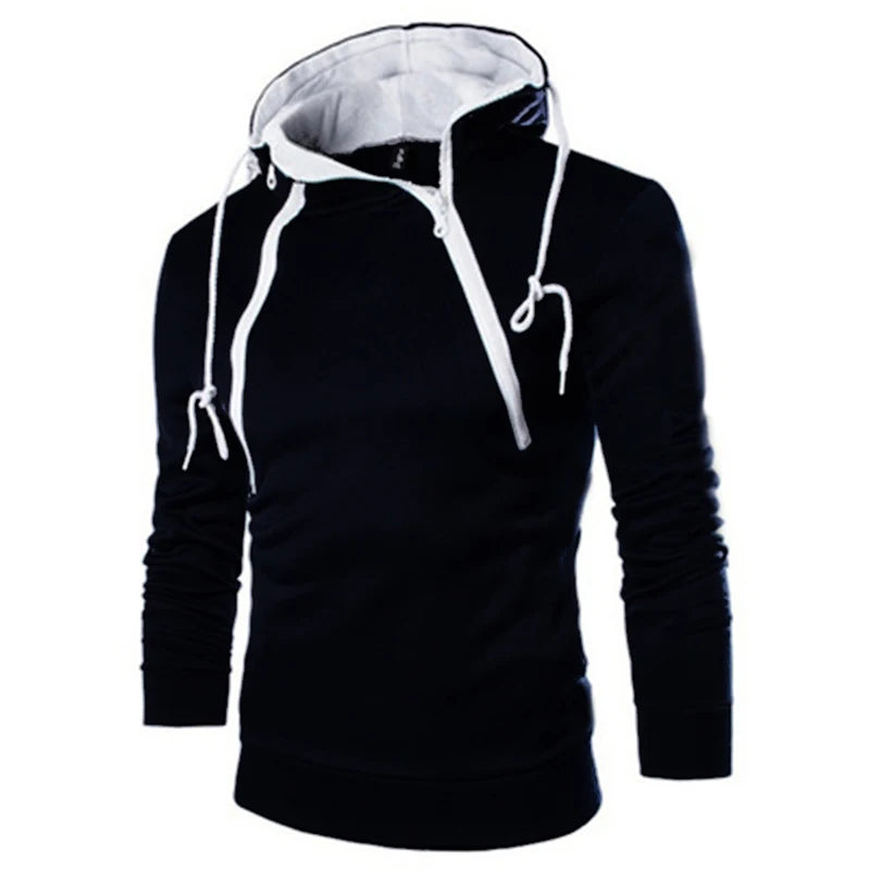 Men's Long Sleeve Zipper Hoodie – High Neck Pullover Sweatshirt, Casual Jacket Coat