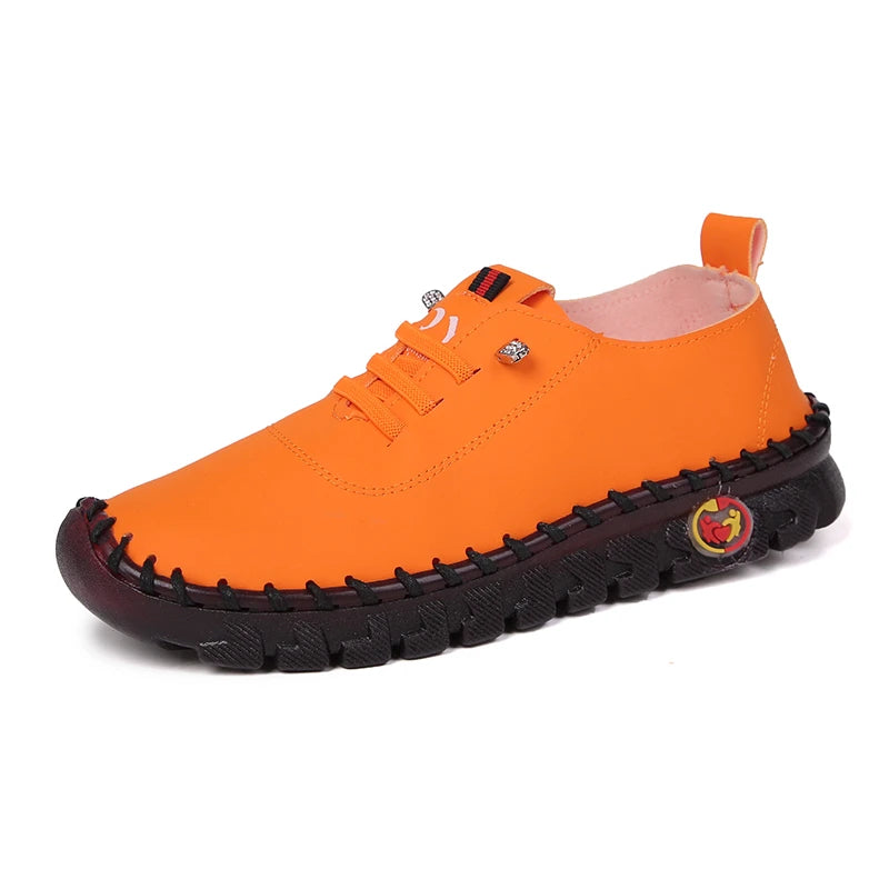 Lace-Up Leather Loafers - Flat Casual Shoes for Women, New Spring Collection, Outdoor Travel and Walking Sneakers