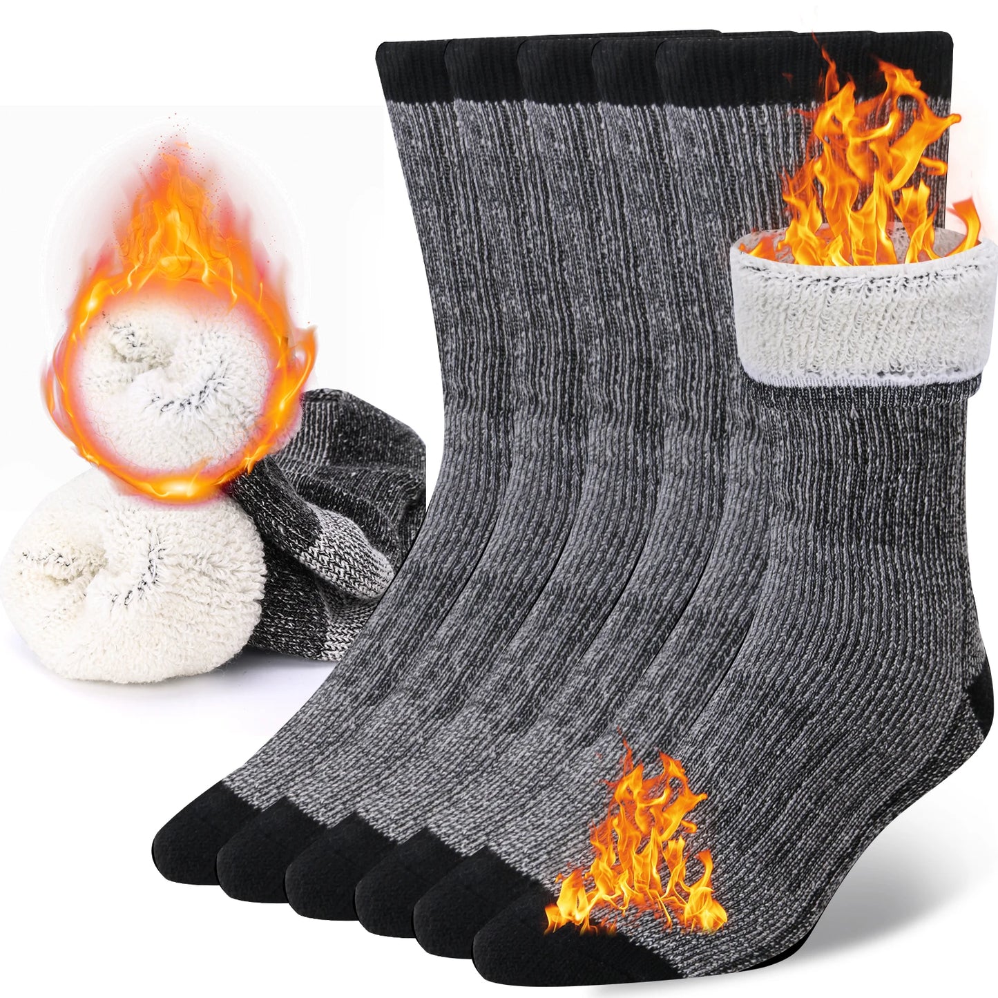 3 Pairs Wool Crew Socks for Men and Women – Thickened, Thermal, Warm, Ideal for Winter, Work, Outdoor Hiking, Running, Sports, Large Size
