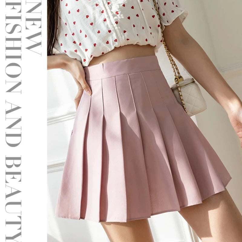 Women's Pleated Mini Skirt – High Waist, Zipper, Summer, JK Dancing Style, Fashion Student A-Line