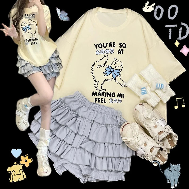 Y2K Sweet Ruffle Mini Skirt – Kawaii Lolita A-Line, Harajuku High-Waisted Bow Skirt in Pink & White
