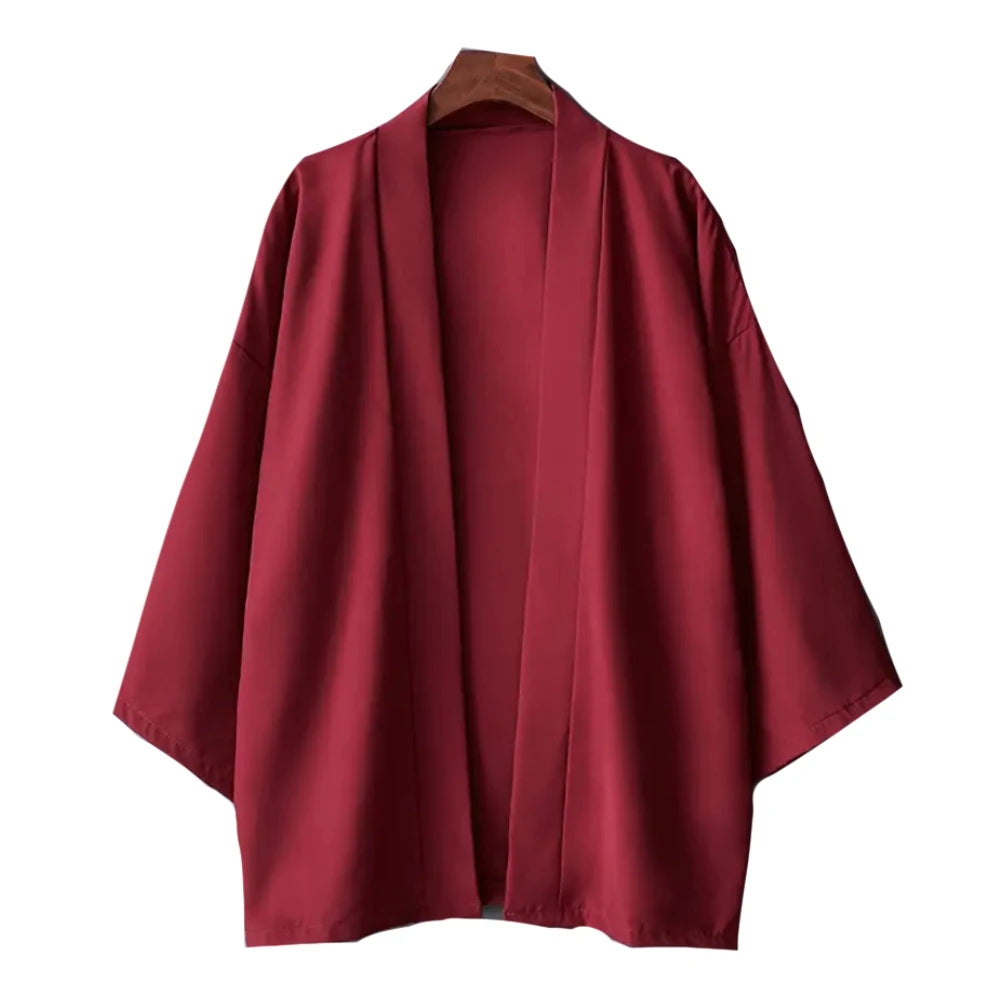 Men's Lightweight Kimono Shirt – Seven Sleeve Open Front Cardigan, Japanese Style Yukata Bathrobe, Samurai-Inspired Clothing