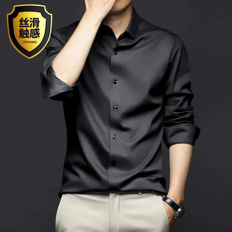 Elastic Cotton Denim Shirt – Long Sleeve, Slim Fit, Casual Men's Designer Shirt