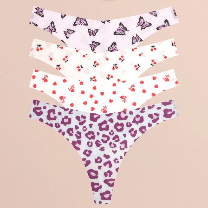 4PCS Ultra Soft Thong Panties – Sexy Graphic Print, Seamless, Stretch, Leopard G-String, Comfortable Lingerie