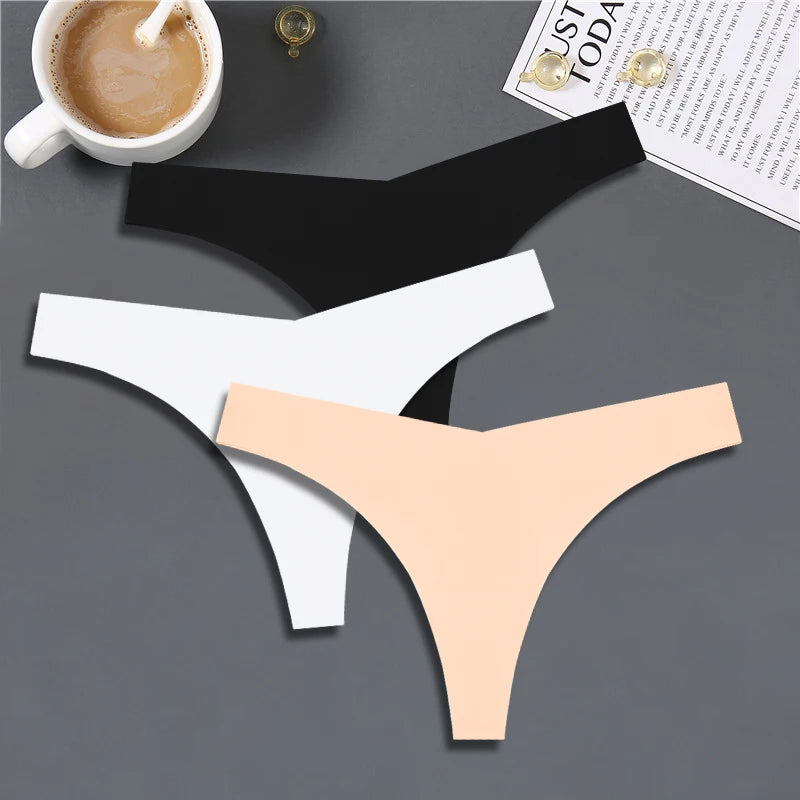 3PCS Women Ice Silk Seamless Thongs – Sexy V-Waist, Low Rise, Sporty, Breathable, 10 Solid Colors