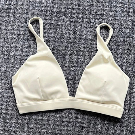 1/2PCS Nude Deep V-Neck Sports Bra & High-Waist Shorts – Women’s Yoga & Gym Workout Set