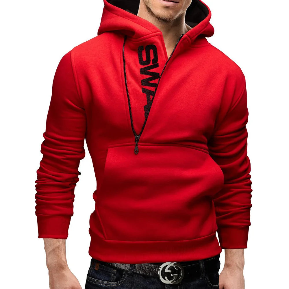 Men's Long Sleeve Zipper Hoodie – High Neck Pullover Sweatshirt, Casual Jacket Coat