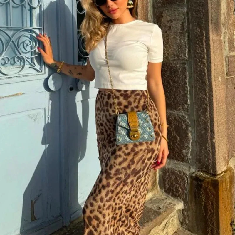 Leopard Print Long Skirt – Elegant Party, Casual Office Wear, Spring Summer Autumn Midi Skirt
