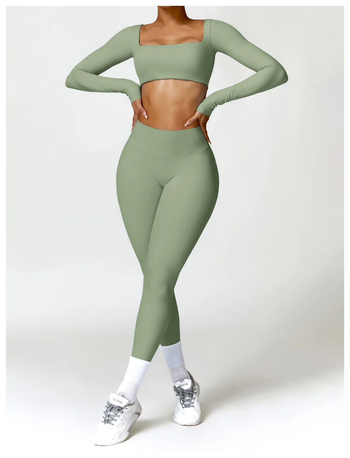 2PCS Women's Yoga & Gym Set – Quick-Dry Long Sleeve Sports Shirt & Leggings for Running & Workout