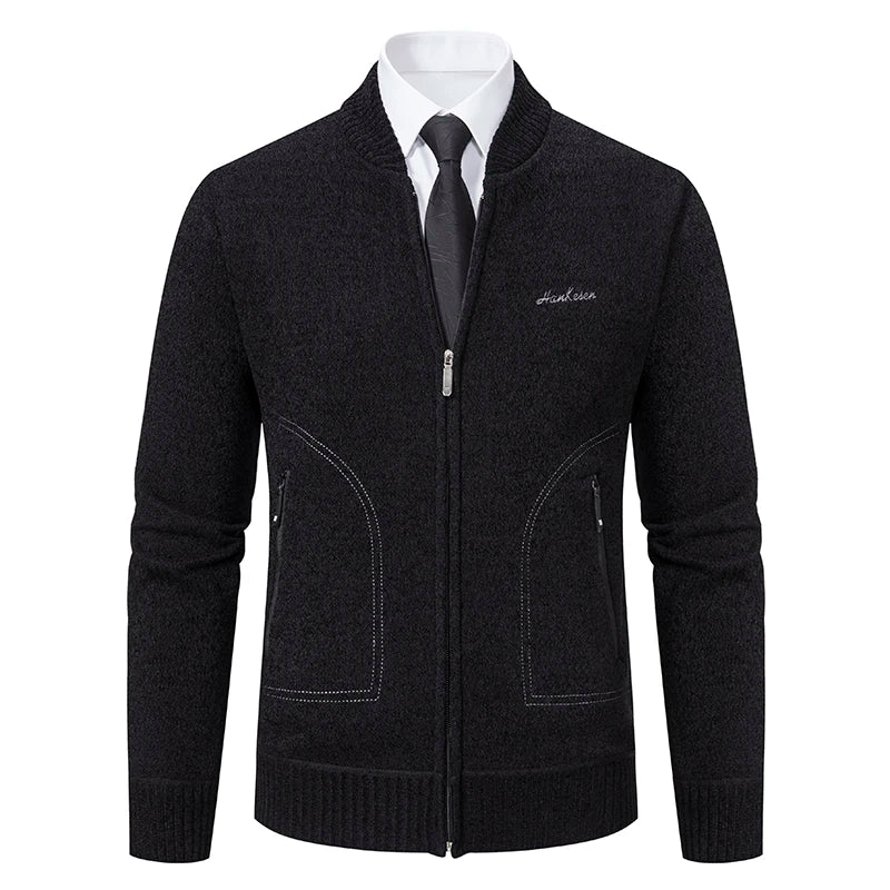 Knitwear Men's Stand-up Collar Thick Warm Cardigan Sweater – Loose Fit, Casual Winter Coat