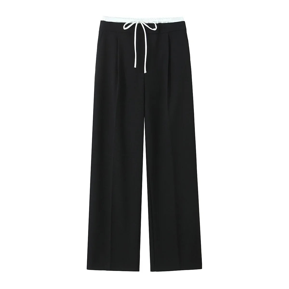 Women Fashion Straight Pants – Solid Color, Lace-Up, Side Zipper, Vintage Style, High Elastic Waist, Chic Lady Trousers