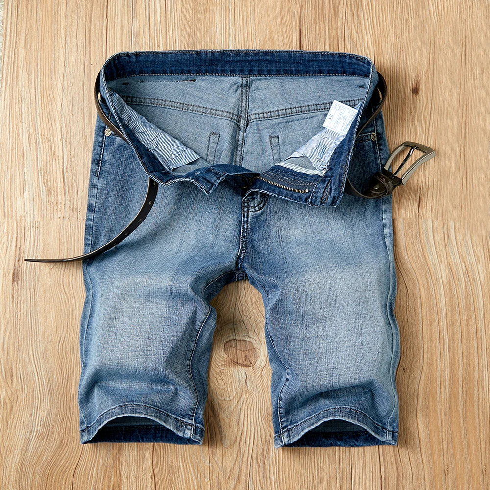 Men's Shorts Jeans – Denim Stretch Pants, Dark Blue, Fashion Design, Slim Straight Fit, Summer Shorts for Men