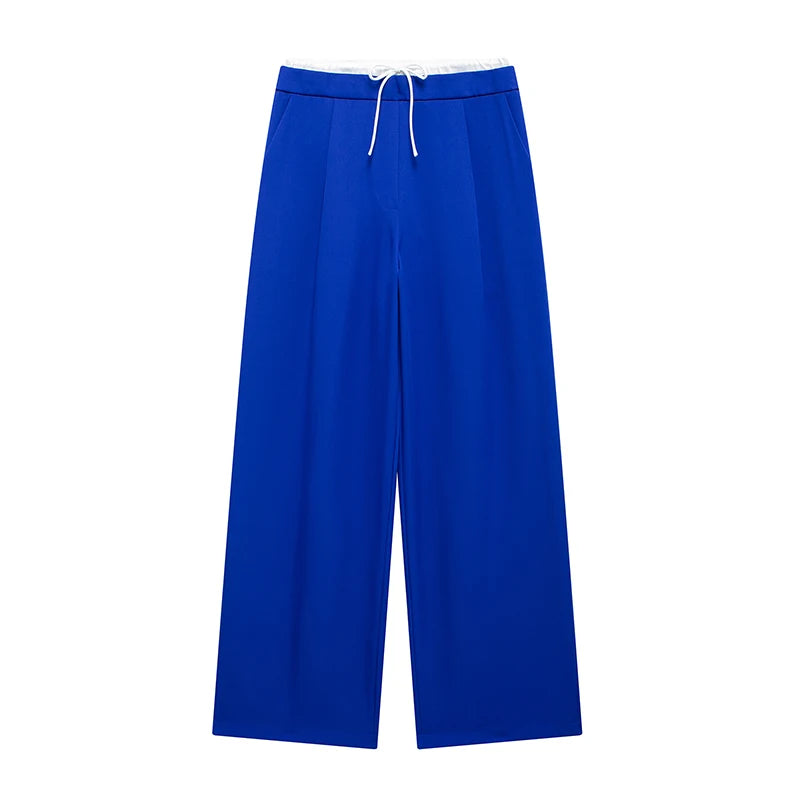Women Fashion Straight Pants – Solid Color, Lace-Up, Side Zipper, Vintage Style, High Elastic Waist, Chic Lady Trousers