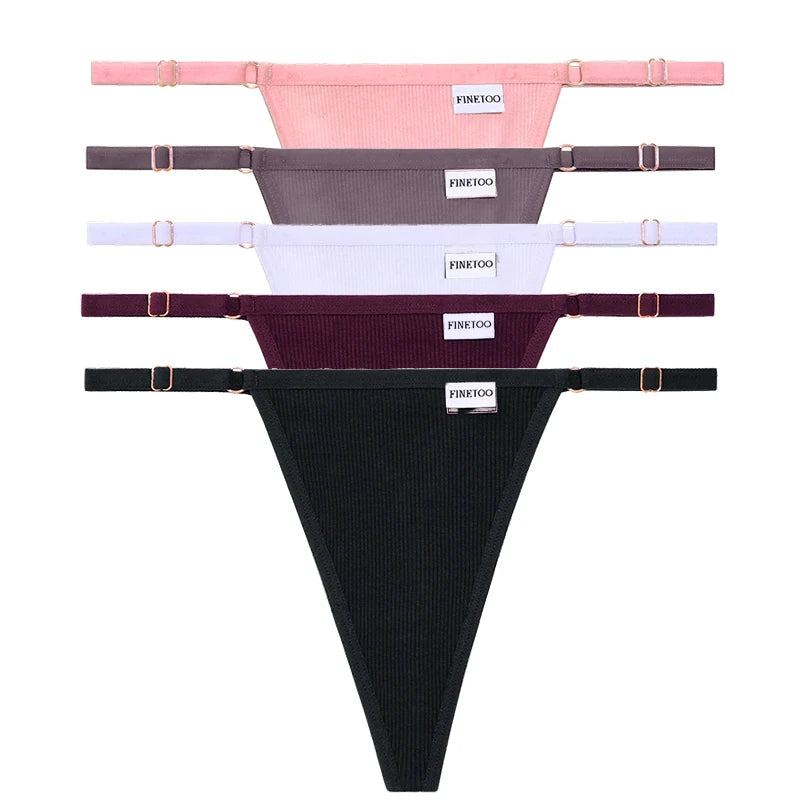 5PCS Adjustable Women's Panties – Sexy Cotton, Solid Low Waist, Seamless Thongs, Female Lingerie
