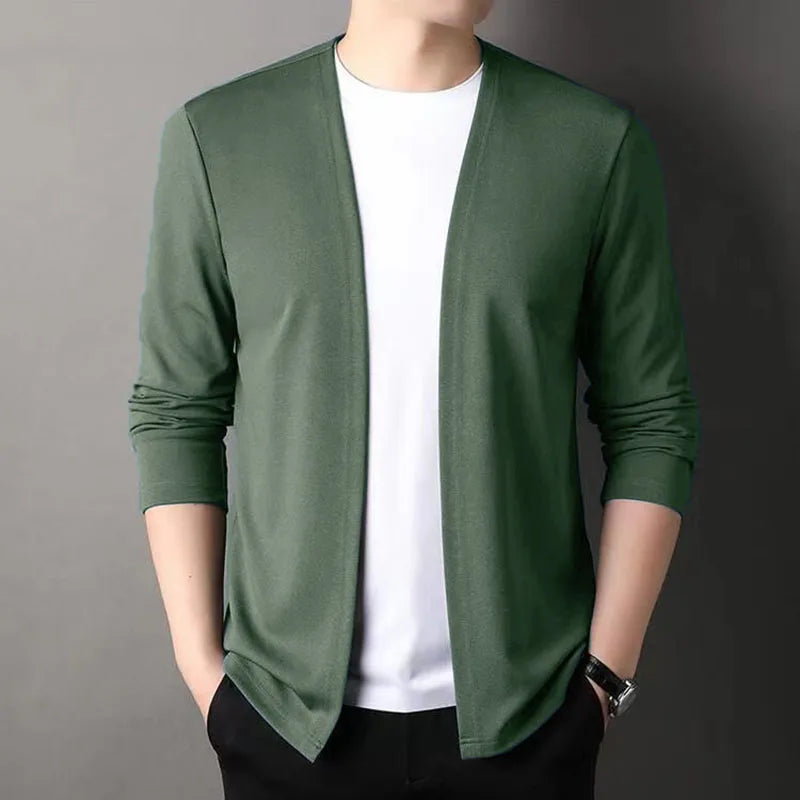 Slim Cardigan – Spring and Autumn Thin Outwear, Casual Long-Sleeved Trendy Versatile Men's Fashion Solid Color Slim Autumn Cardigan